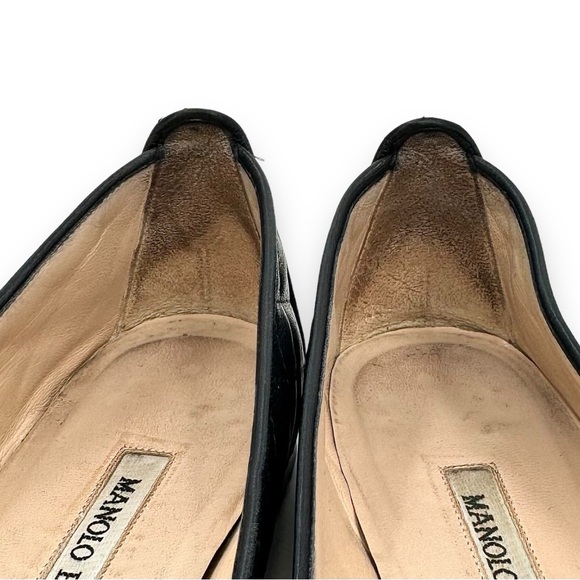 Manolo Blahnik Navy Blue & Black Quilted Patent Leather Toe Ballet Flats sz 37.5 - Picture 5 of 12